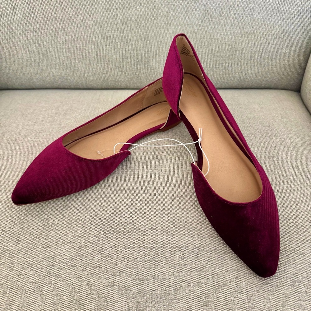 NWT Mossimo Womens Pointed Toe D’orsay Ballet Flats in Burgundy